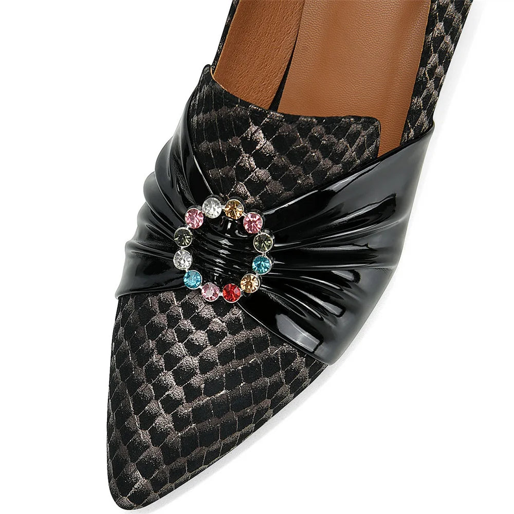 French high heels spring and autumn new deep mouth color matching bow pointed thick heel comfortable shoes 33-43