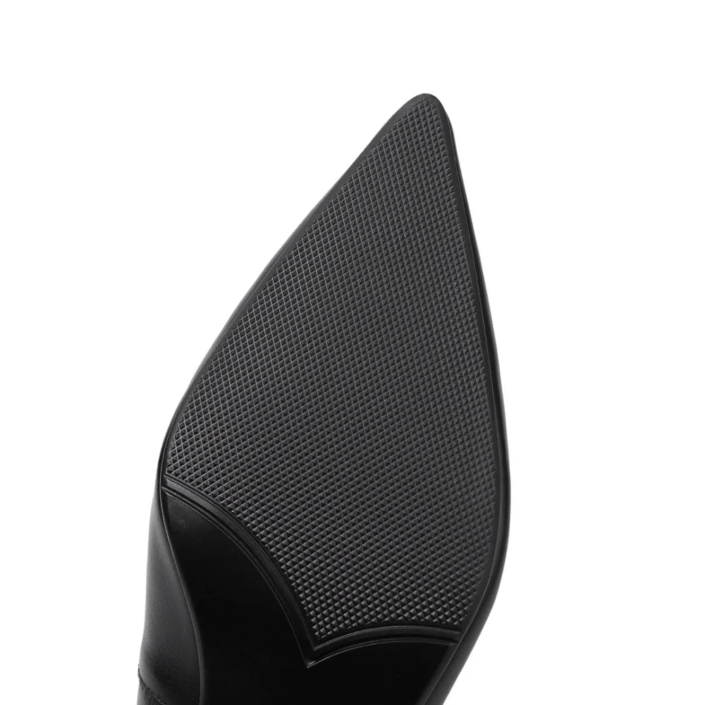 Handmade Genuine Leather Metal Buckle Pointed Toe Mid Heel Soft and comfortable Women's Version 34-40