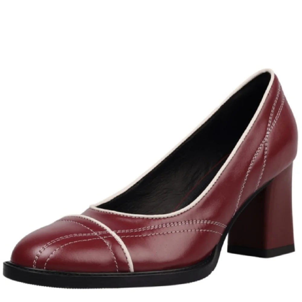 New Handmade Genuine Leather Soft and comfortable Design Ladies Slim Dress Shoes Heel Vintage Single Shoes