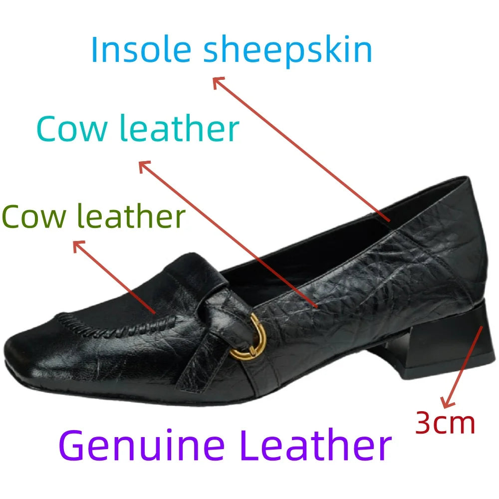 Women's Handmade Genuine Leather Soft and comfortable Vintage Single Shoes New Style Simple Square Toe Rubber