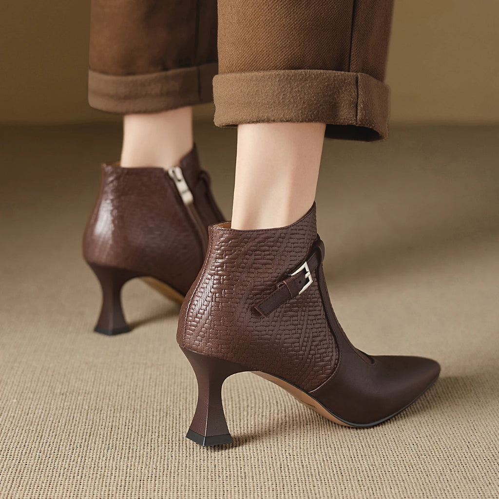 Women's Handmade Genuine Leather Soft and comfortable Short Boots New High-heeled Banquet Shoes 34-40