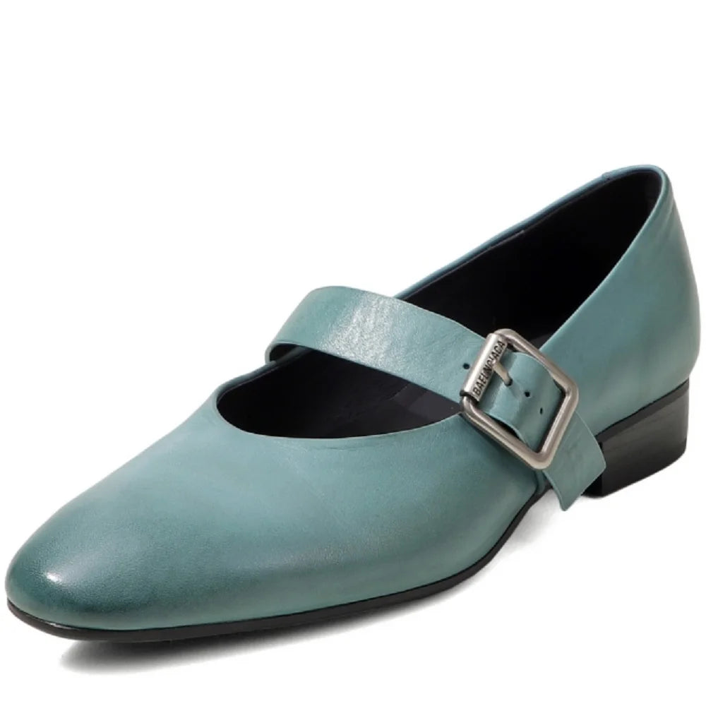 Handmade Genuine Leather Soft comfortable Flat Bottom Women's New Style Shoes Low Heel round Toe Look Synthetic