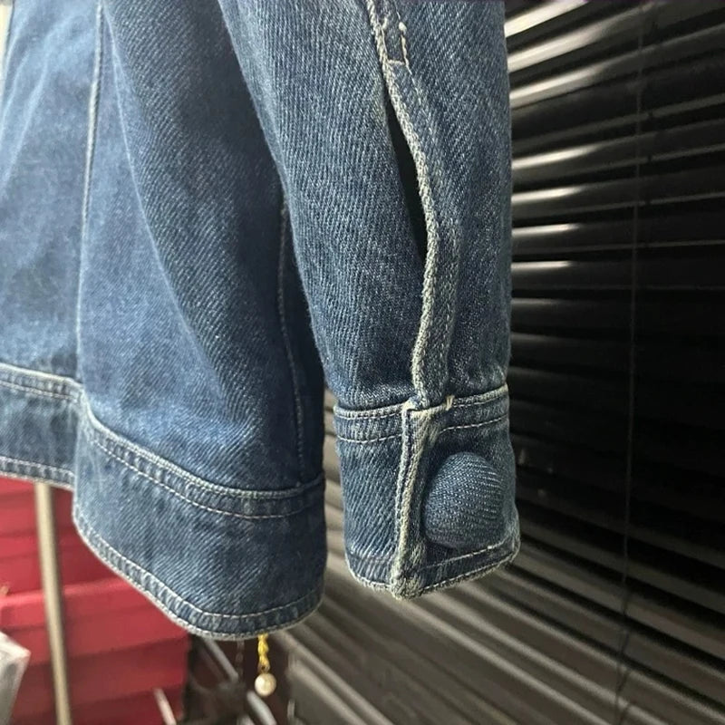 2026 Jeans Jacket  Autumn Winter Niche Design Multi-Pocket Single-Breasted Versatile Pearl Chain Casual Denim Jacket For Women 11A07235