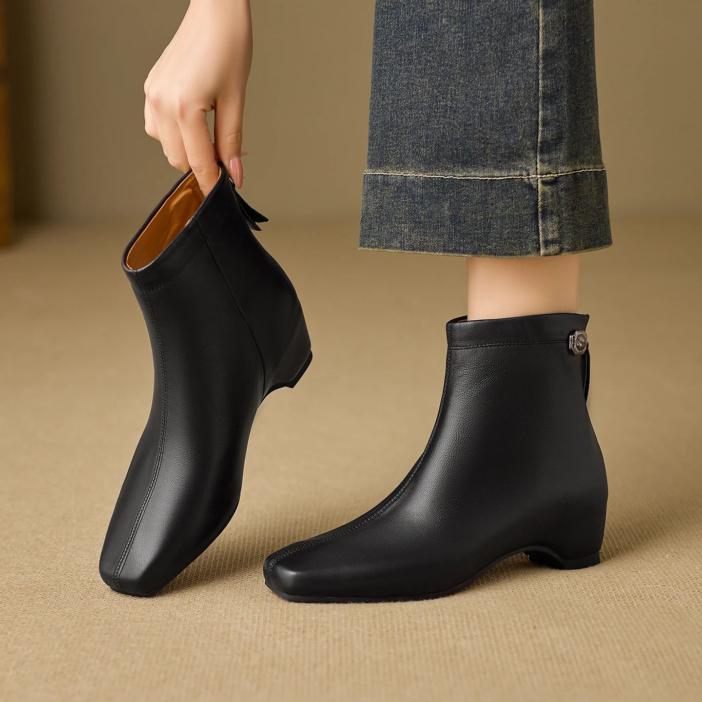 Handmade Women Genuine Leather Invisible high heels Ankle Boot Luxury Minimalist Autumn Winter Cross-Border 34-40