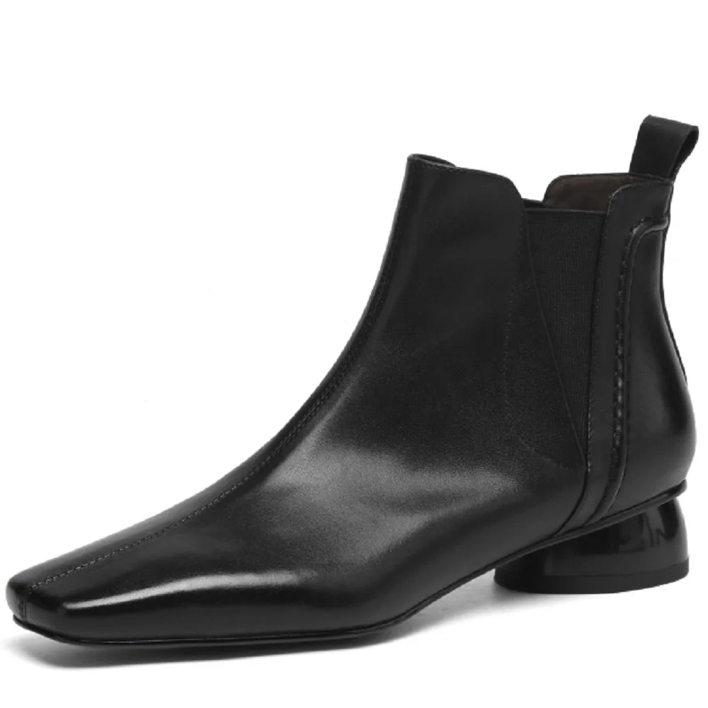 Women Handmade Genuine Leather Soft and comfortable Short Boots Square Toe Retro Street Style Winter Boots 34-40
