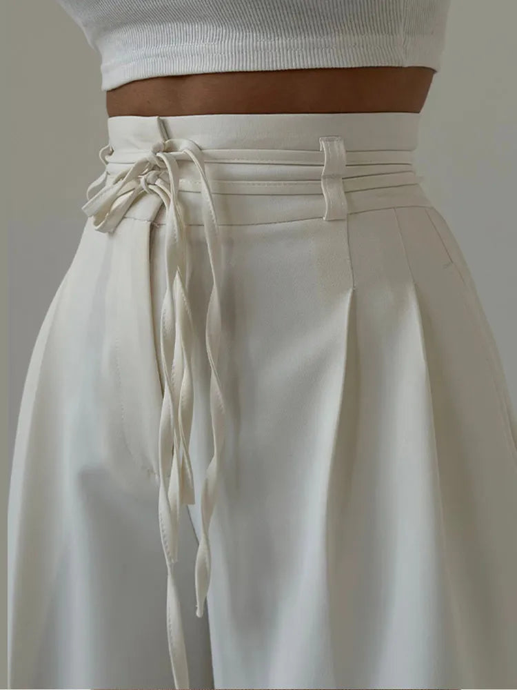 Fashion Y2K Wide Leg Long Pant For Women Elegant Elastic High Waist Double Drawstring Baggy Pant Office Lady Loose Suit Trousers