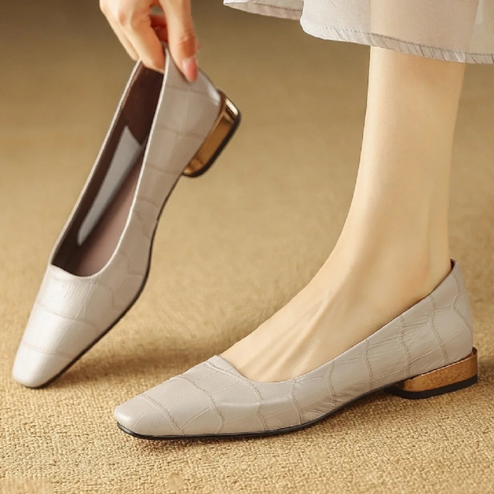 New Handmade Retro Genuine Leather Low Heels Soft and comfortable Square Toe Slip-on Loafers Work Shoes 34-40
