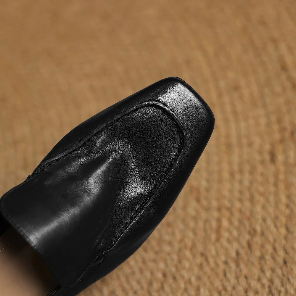 Woman Handmade Genuine Leather Square Toe Soft comfortable Cute Casual Female Retro Low Heeled Soled Shoes 34-40