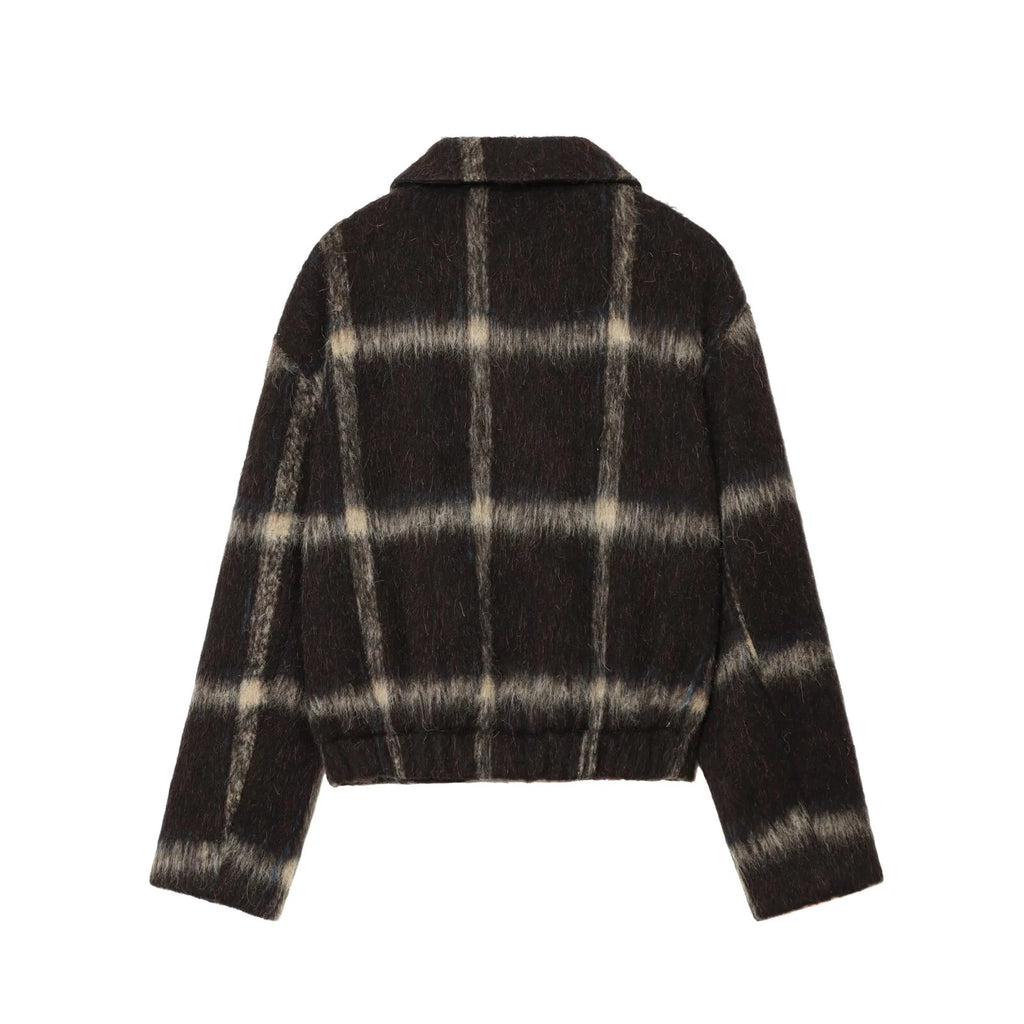 2025 Autumn New Product Women's Clothing High end Retro Lazy Style Pocket Hairy Plaid Jacket Jacket