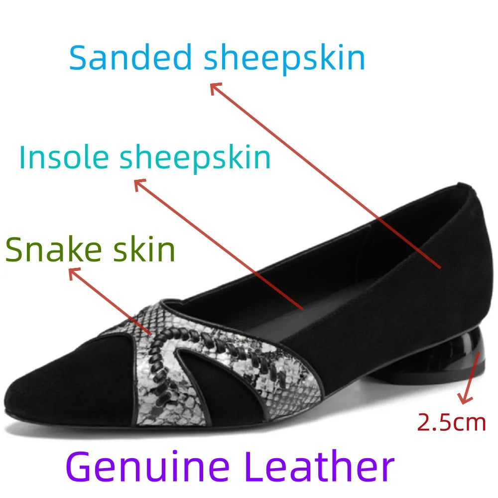 Women Handmade Genuine Leather Soft comfortable Low Heels Sexy Pointed Toe Elegant Dress Designer Trend 34-40
