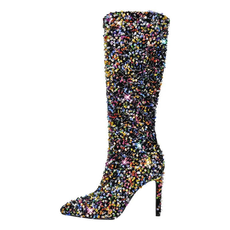 Winter Fashion Warm Short Flock Trouser Tube Boots Pointed Toe Matte PU Stiletto High Heel Boots