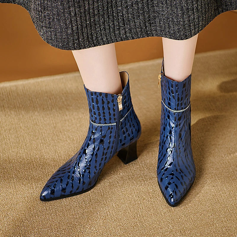 New Autumn Winter Warm Handmade Genuine Leather Shoes High Heels Pointed toe Dress Party Female Ankle Boots 34-40