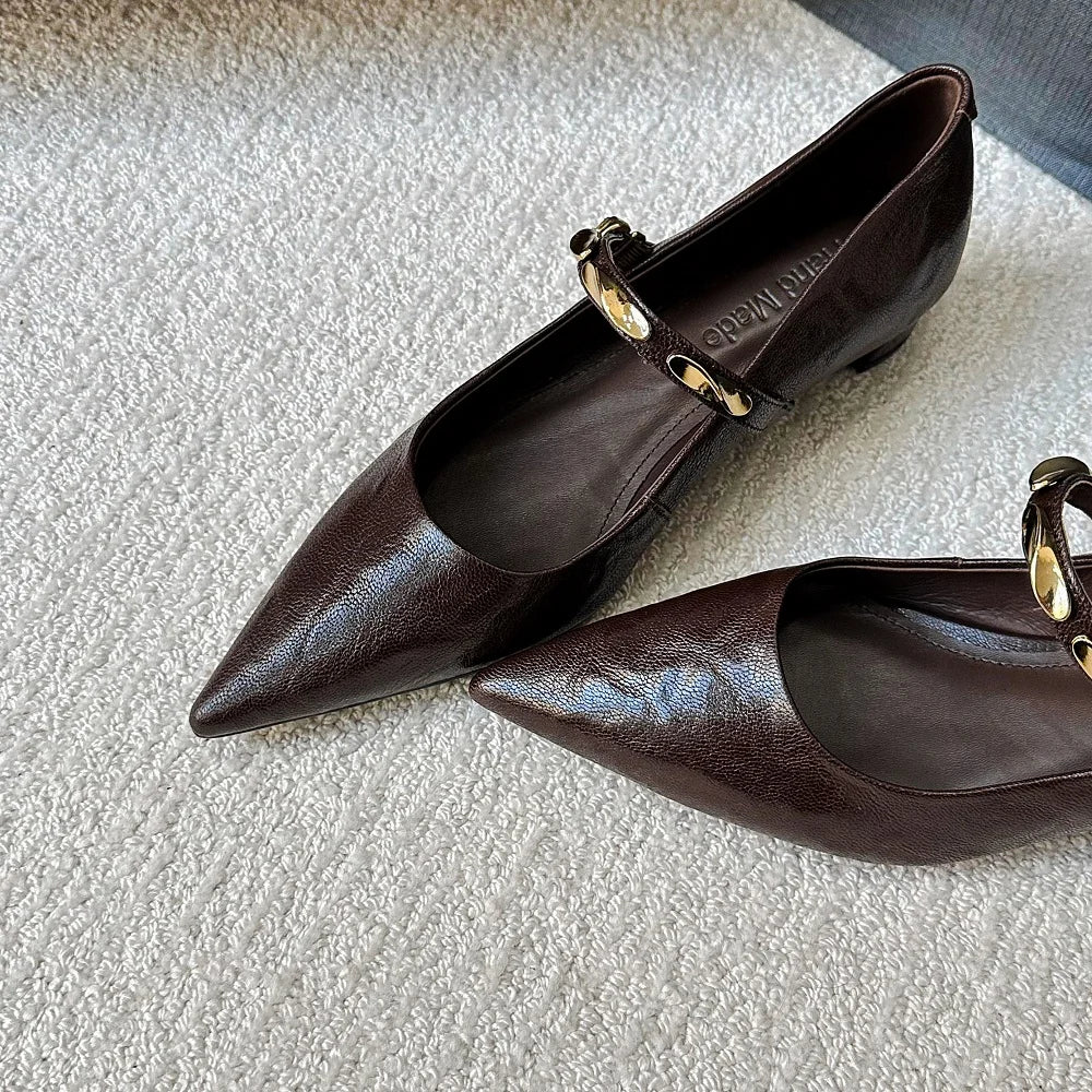 Handmade Genuine Leather Comfortable Mid Heel Single oes Women Work oes Easy to Wear And Not Tiring 34-40