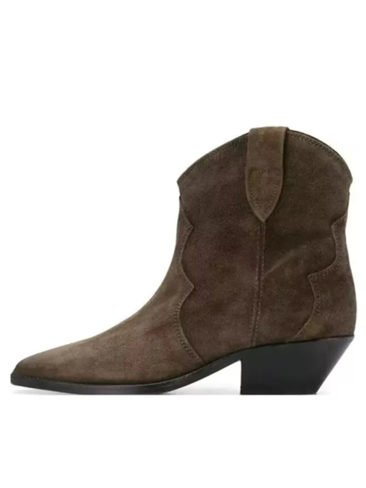 2025 Autumn and winter new women's thick heel high short boots, fashionable pointed casual plus size women's calf boots