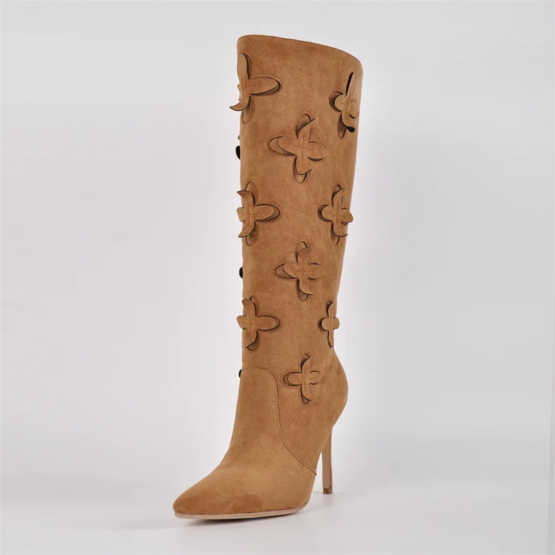 Onlymaker Women Pointed Toe Pull On Boots Thin Heel Wide Calf Stiletto Boots
