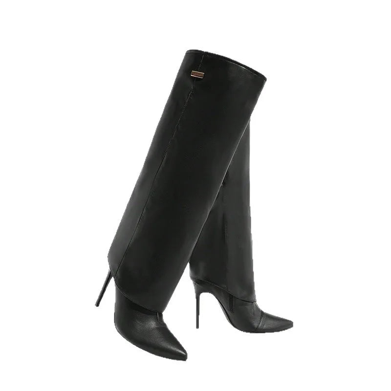 Autumn and Winter New High-heeled Knee High Women's Boots with Pointed Sleeves, Sexy Fashion Boots, Plus Size Skirt Boots
