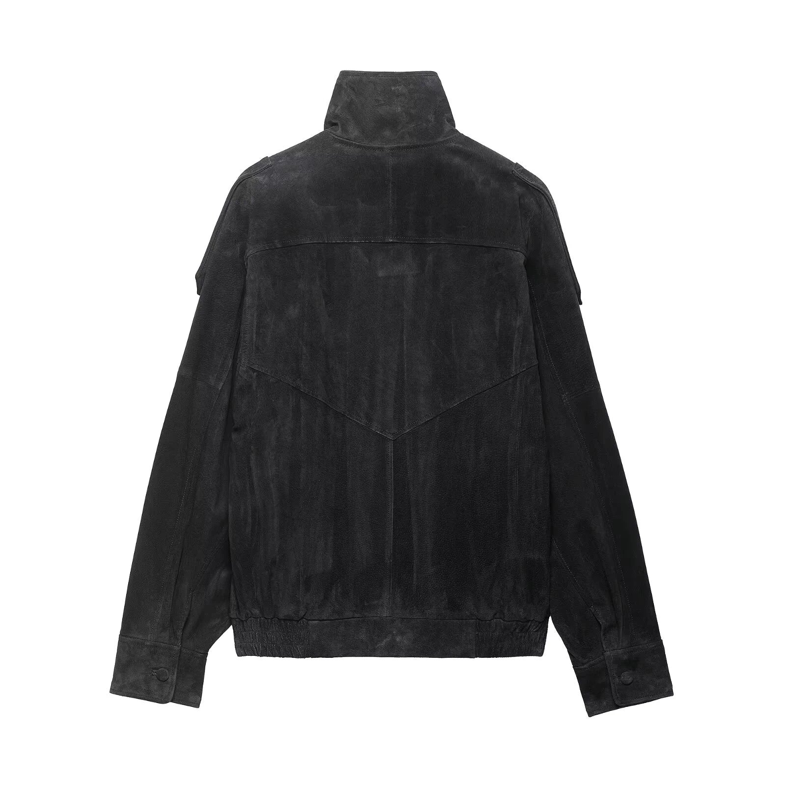 2026 Spring New Product Women's Suede Loose Stand Collar Long Sleeve Leather Motorcycle Jacket Coat