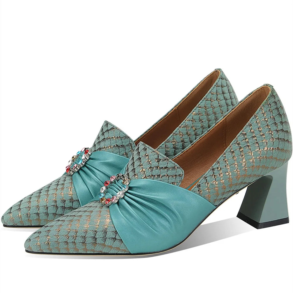 French high heels spring and autumn new deep mouth color matching bow pointed thick heel comfortable shoes 33-43