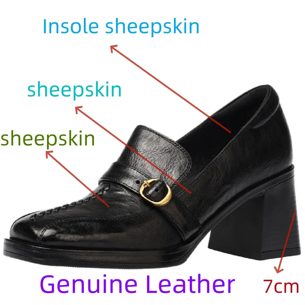 Handmade Genuine Leather Women's Retro Pumps Spring/Autumn Comfortable Shoes for Office or Daily Wear 34-40