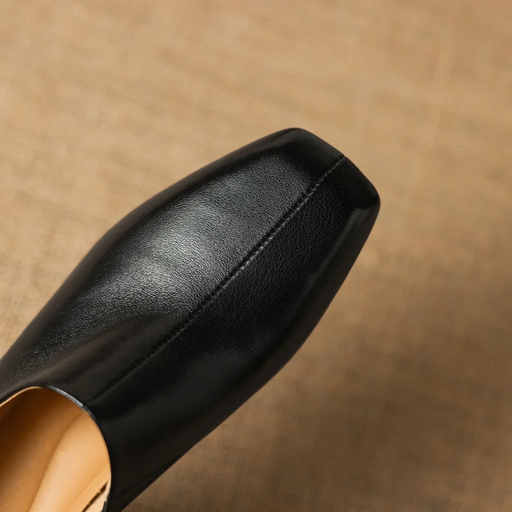 Classic Loafers Women Handmade Genuine Leather Soft and comfortable Square Toe Retro Lady Casual Cozy Shoes 34-40