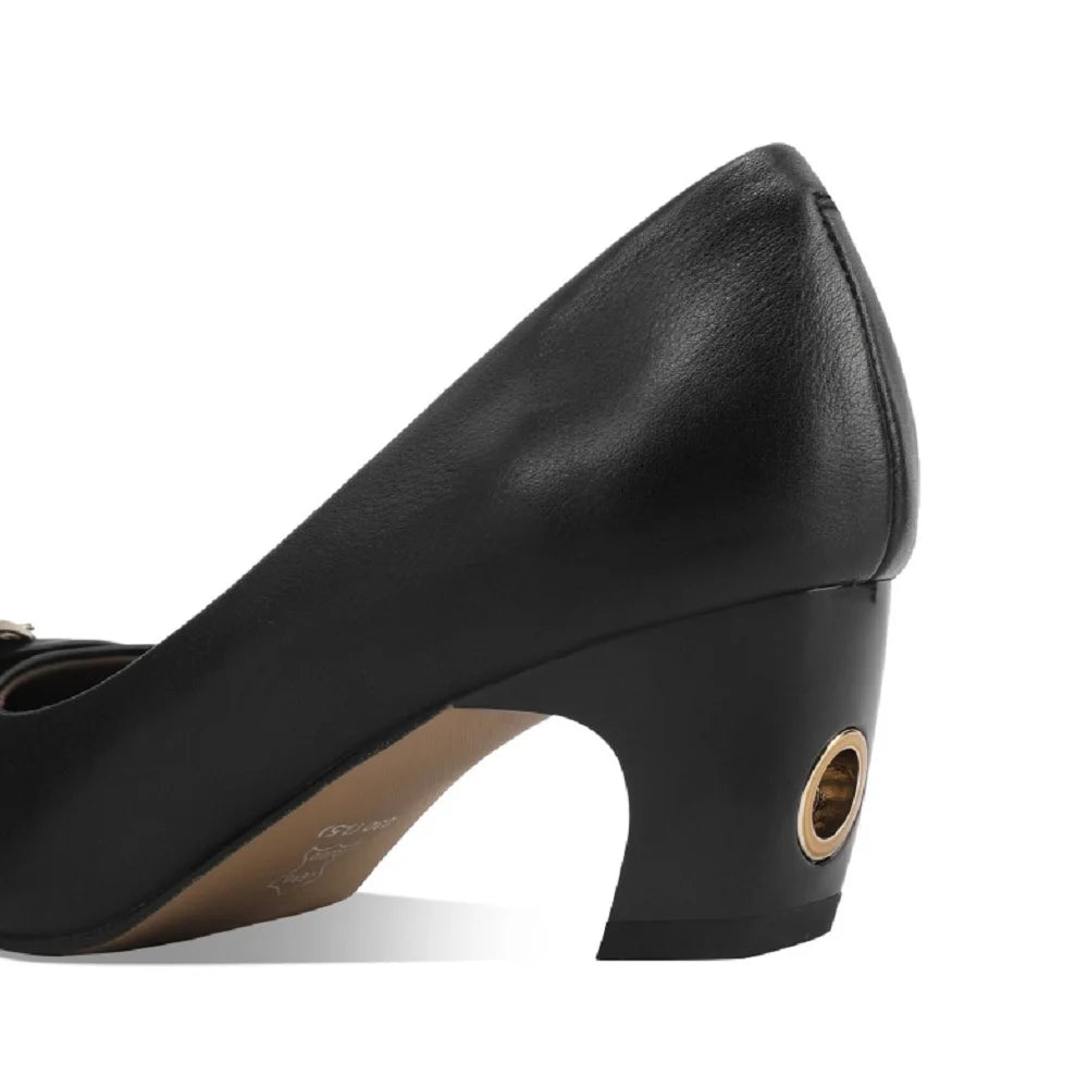 New High Quality Handmade Genuine Leather Shoes Pointed Head Shallow Mouth Mid Heels Women's Shoes 33-43