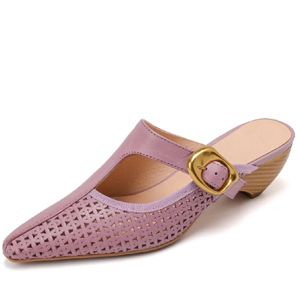Handmade Genuine Leather Relaxed and comfortable openwork Retro Square Toe Mary Jane Casual Outdoors Strap Sandal