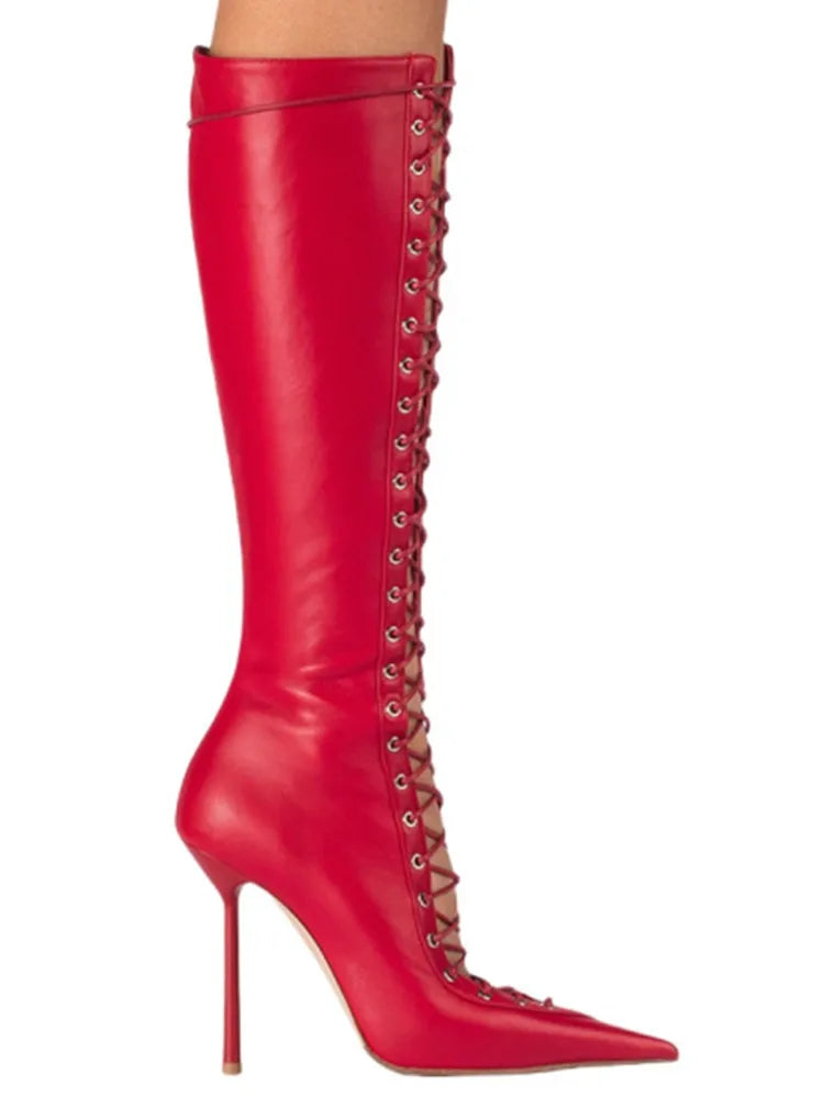 2026 Spring/Summer New Lace Short Mesh Cool Boots Side Zipper Banquet Slimming High Heels Sexy Knee Length Women's Boots