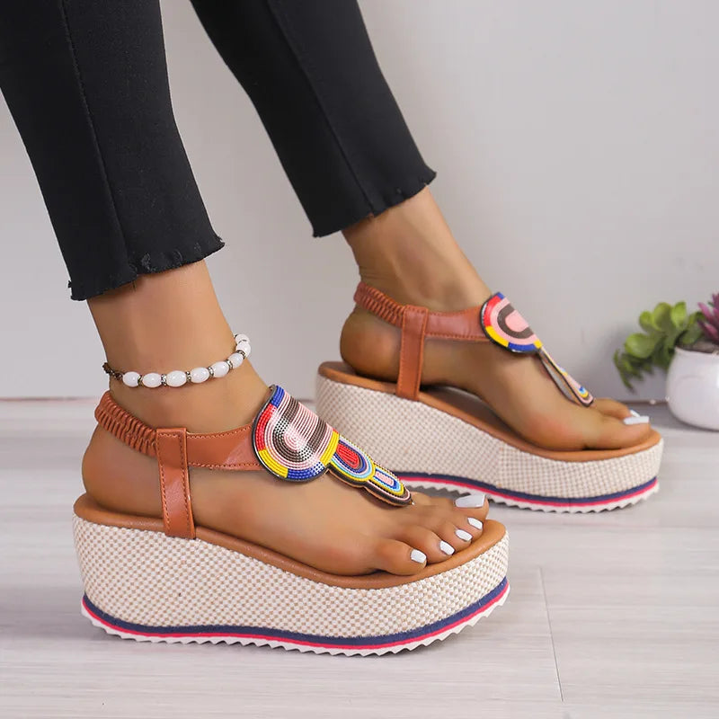 Plus Size Shoes for Women 36-43 Summer Fashion Platform Wedges Elastic Band Non-slip Sandalias De Mujer Beach Footwear