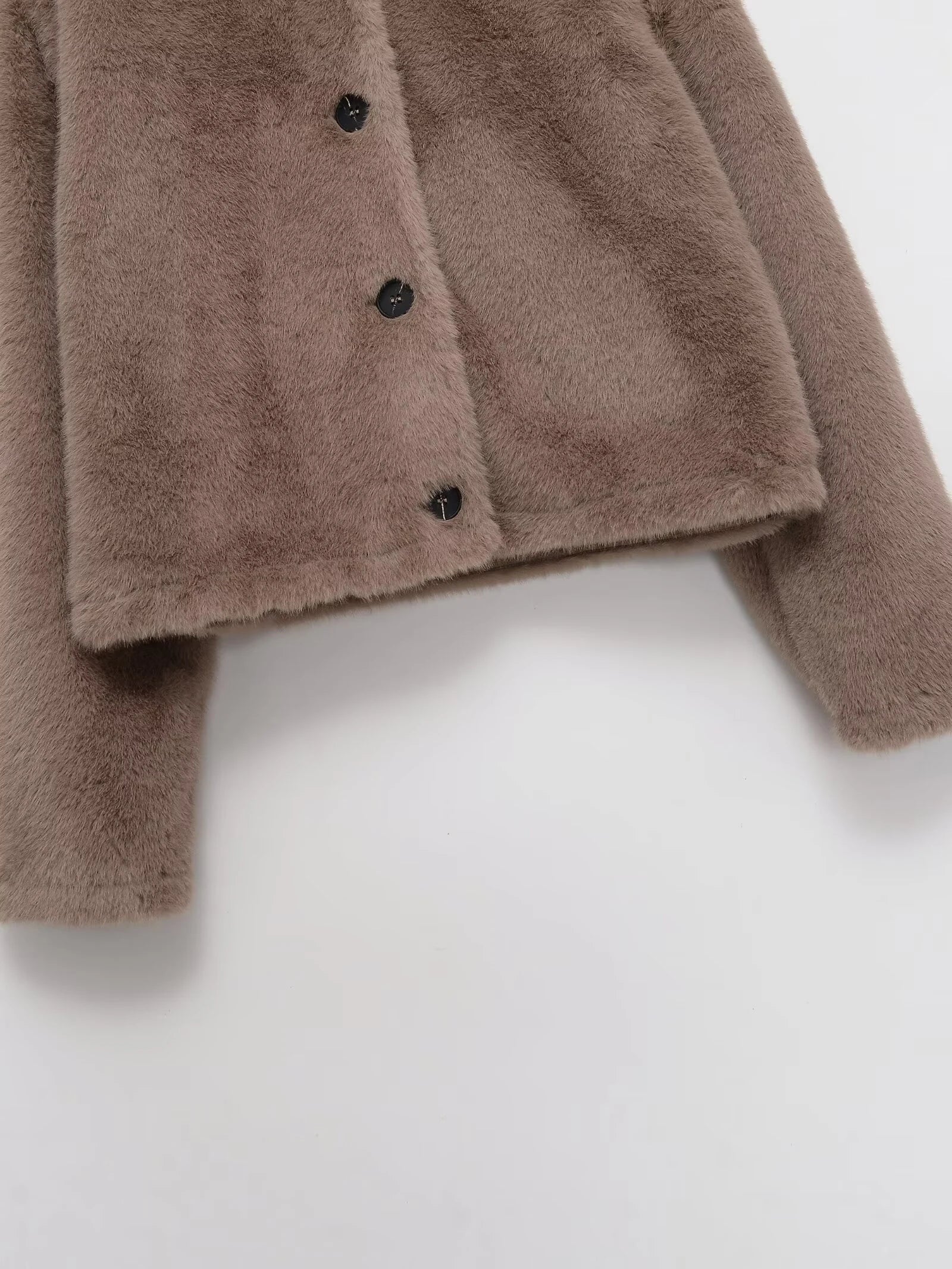 2025 Autumn/Winter New Women's Sweet and Fashionable Round Neck Artificial Fur Effect Short Jacket Coat