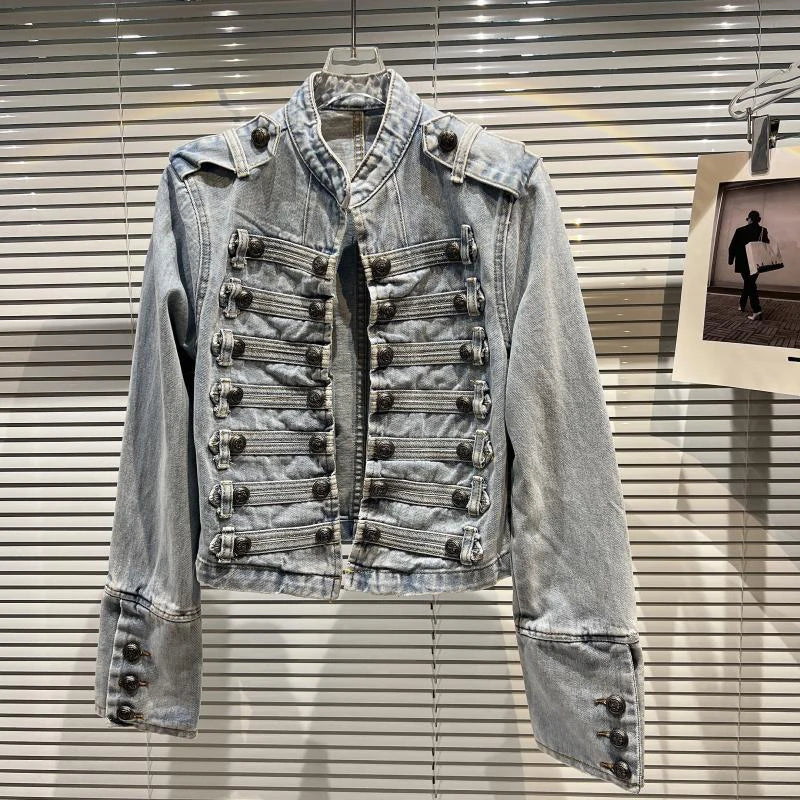 2026 Jeans Jacket Autumn New Fashion Metal Buckle Design Shoulder Strap Denim Short Jacket For Women High Street Coat Female 11A06995