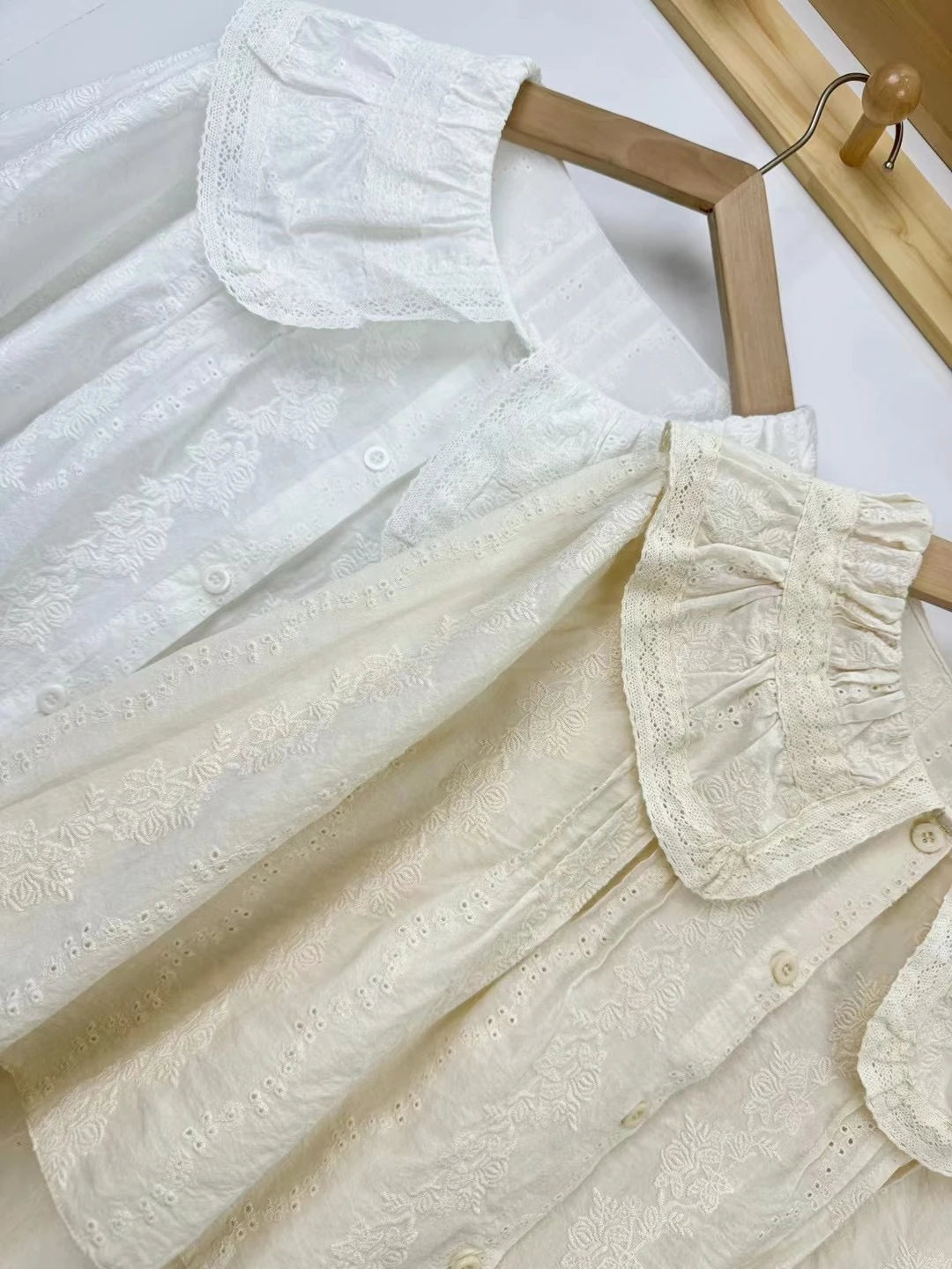 Rococo Victorian Vintage Cotton Lace Embroidery Patchwork Shirt 2025 Summer Ruffled Collar Organza Cottage Core Retro Chic Tops