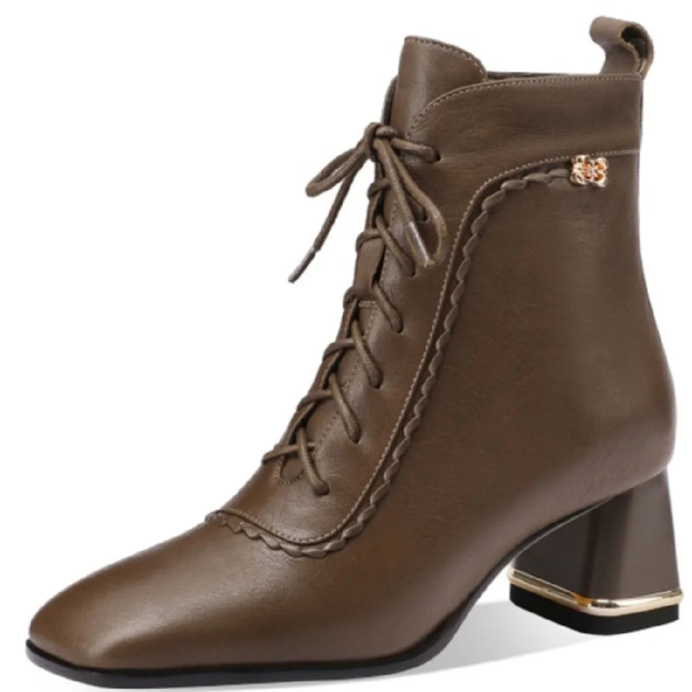 Woman Handmade Genuine Leather Soft and comfortable Ankle Boots Ladies Casual Shoes Modern Square Toe 33-43