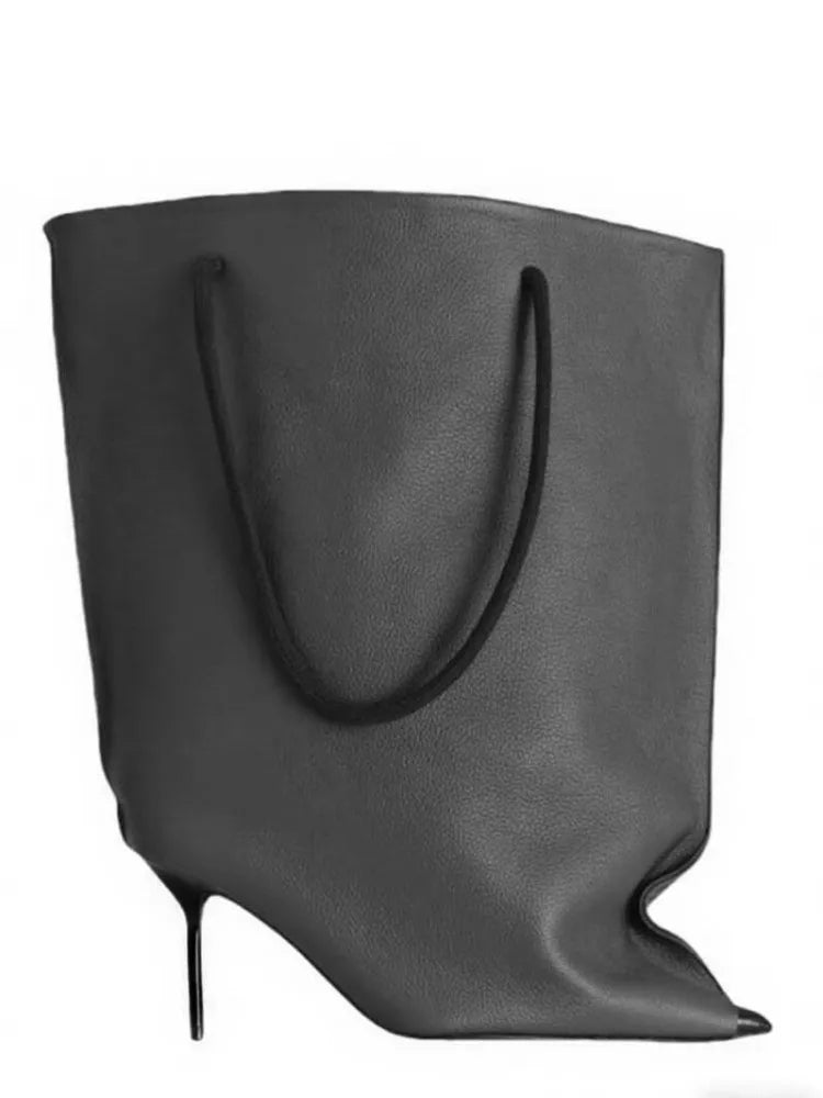 2026 Ladies' Autumn and Winter Pointed Thin High-heeled Women's Boots with Diamond Grid Chain Handbag, Plus Size Women's Short Boots