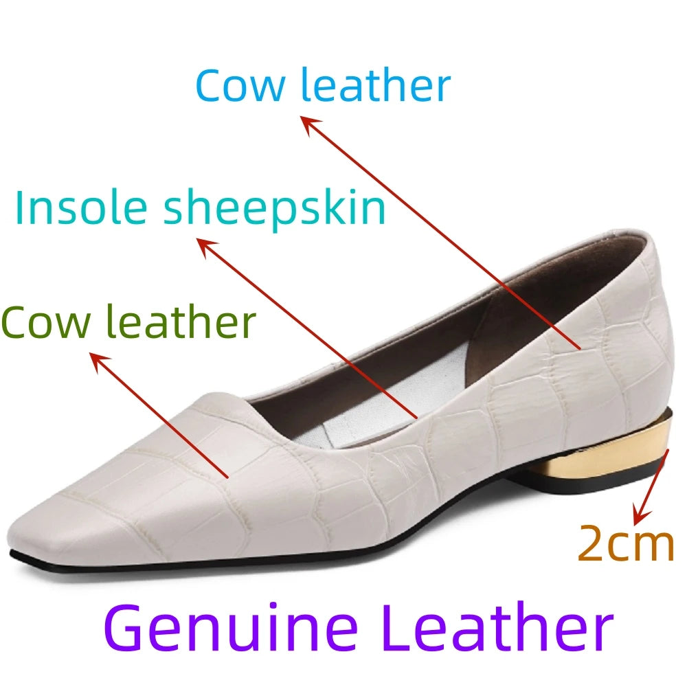 New Handmade Retro Genuine Leather Low Heels Soft and comfortable Square Toe Slip-on Loafers Work Shoes 34-40