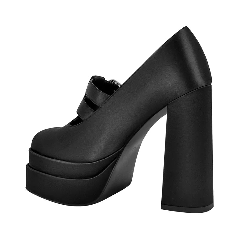 Women Pumps Black Double Platform Chunky High Heel Pumps Big Size Fashion Punk Shoes