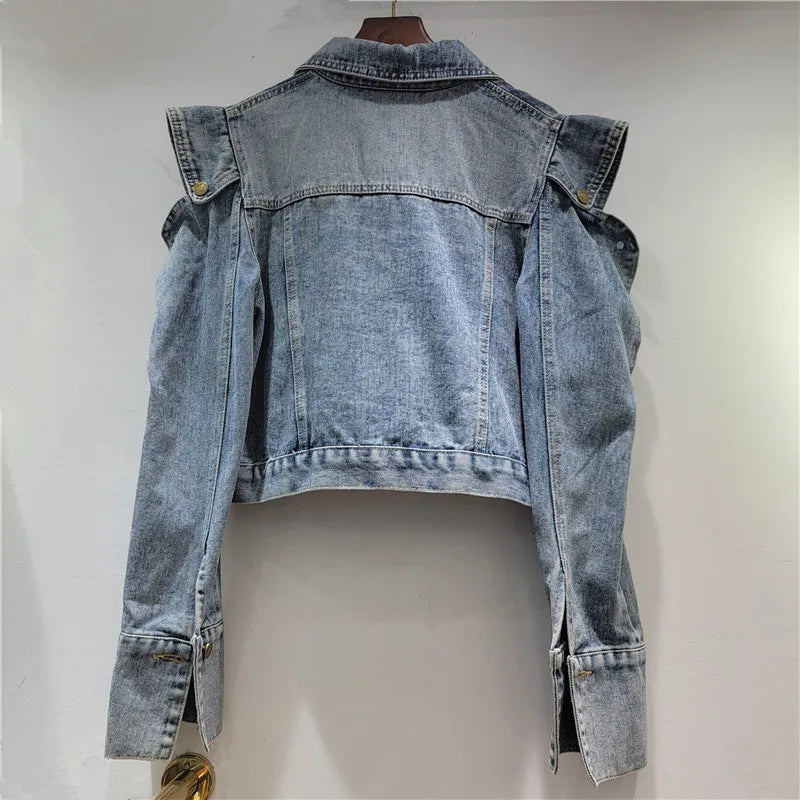 2026 Jeans Jacket Early Spring New Niche Design Shoulder Button Hollow Out Metal Buckle Short Denim Jacket For Women Coat 11A08461