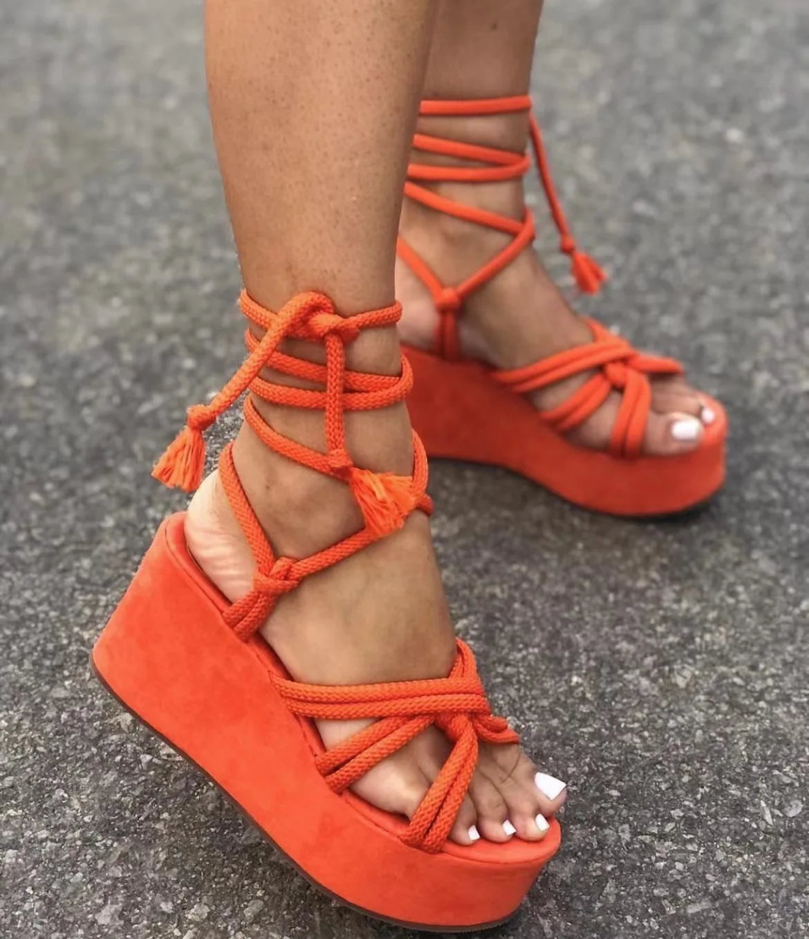 Summer Fashion Plus Size Shoes for Women 35-43 Platform Sandals Bandage Lace Up Zapatos