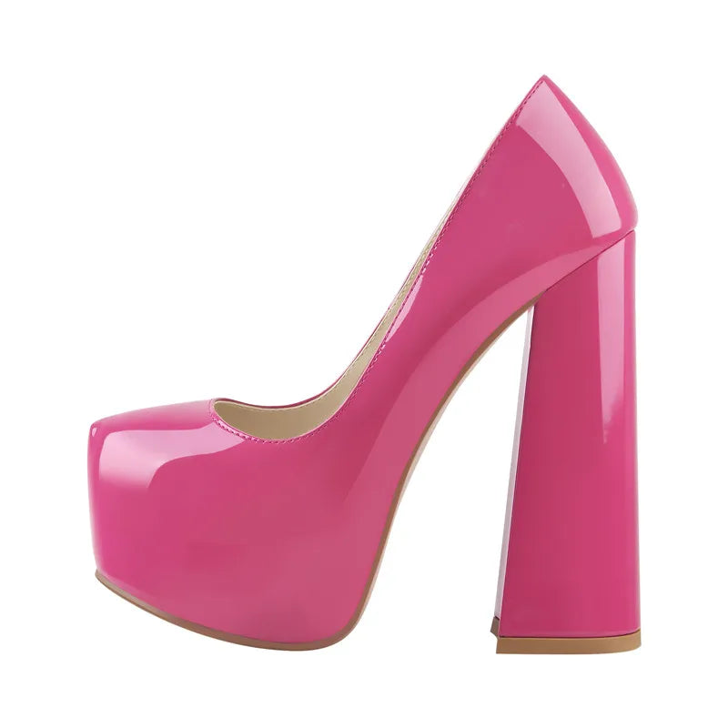 Womens Pumps Round Toe Platform 16CM Chunky High Heels Ankle Strap Dress Hoof Thick Heels Shoes Big Size Shoes