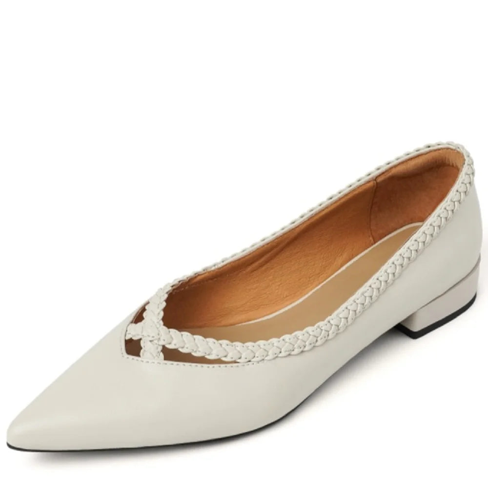 Women Handmade Cowhide Pointed Toe Low Heels Designs Shallow Loafers for Women Ladies Shoes 34-40