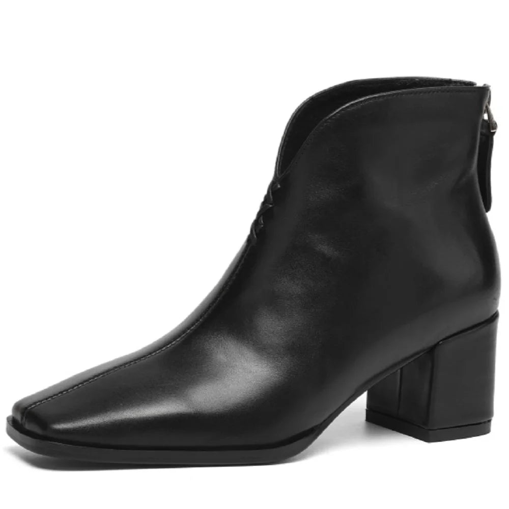 Women Handmade Genuine Leather Square Toe Ankle Boots Solid Womens Short Boots Modern Ladies Shoes 34-40