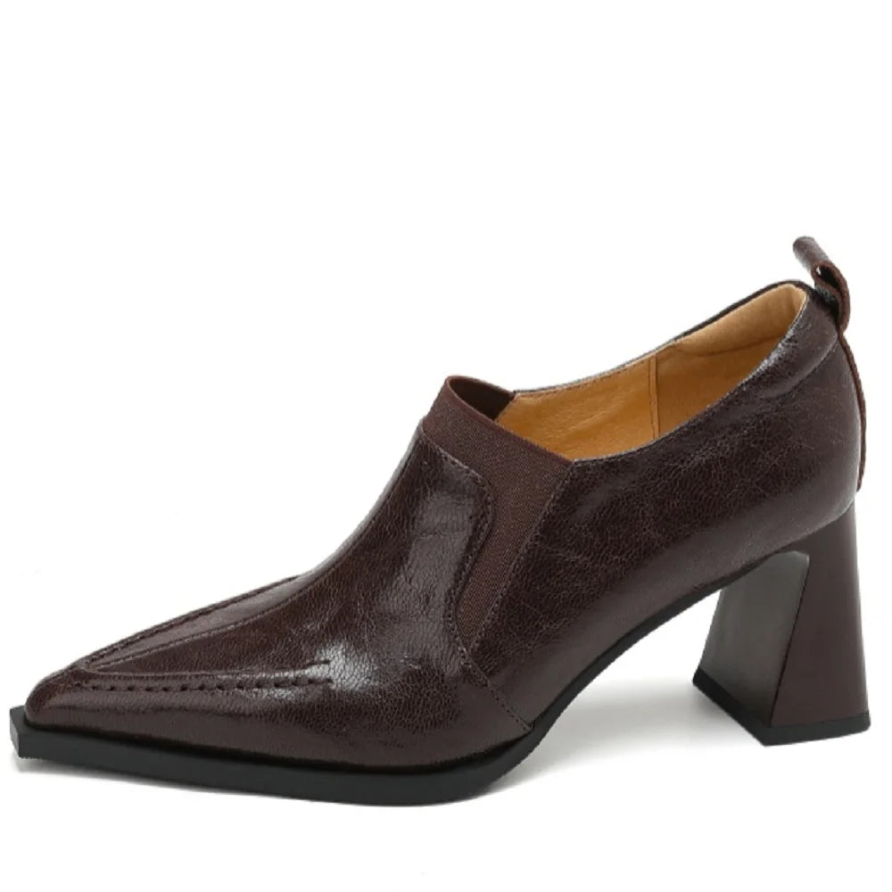 Handmade Genuine Leather Pointed Toe High Heels Shoes Dress Office Lady Casual Retro Concise Women Pumps 33-40