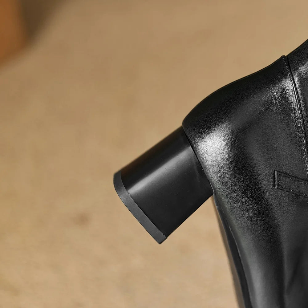 Women Handmade Genuine Leather Soft and comfortable Mid heel Ankle Boots Thick Square toe Cowboy Shoes 34-42