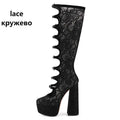 Onlymaker Women Pink Platform Multibuckle Strap Knee High Boots Big Size Comfy Female Side Zipper Mondern Boots