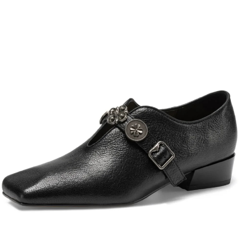Retro Handmade Genuine Leather Style Belt Buckle Deep Mouth Bottom Soft comfortable Plain Surface Loafers