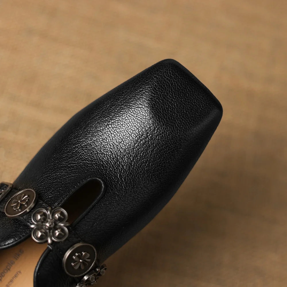 Retro Handmade Genuine Leather Style Belt Buckle Deep Mouth Bottom Soft comfortable Plain Surface Loafers