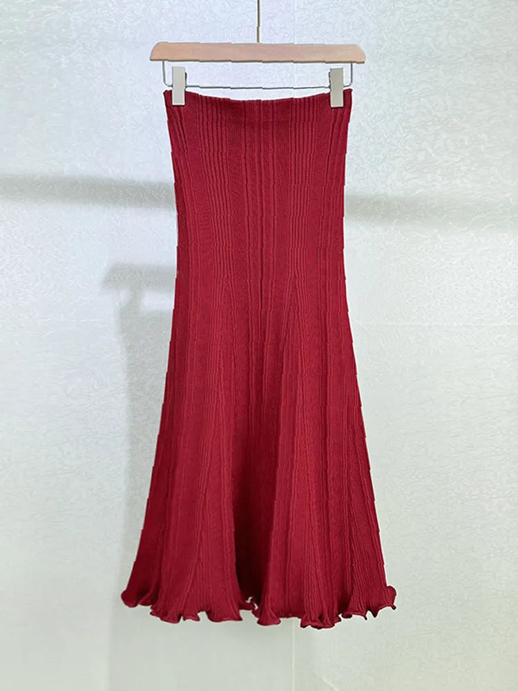 Red Stand Collar Women's Stretch Sweater Top Long