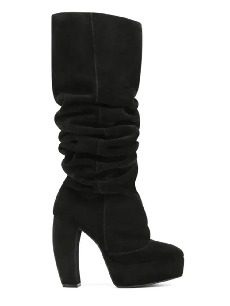 2026 Autumn/Winter New Coarse High Heels Short Boots Round Head Fashion Thick Bottom Women's Large Medium Boots