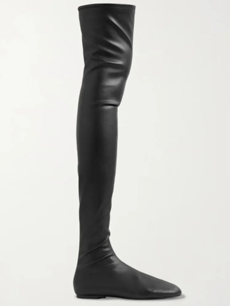 Autumn and Winter Fashion Women's Flat Knee Over Women's Boots Round Head Elastic Boots Women's 34-46 Large Thigh Boots