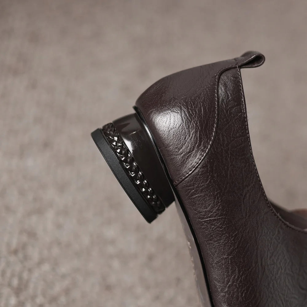 women's Handmade Genuine Leather Square toe front zip high quality soft comfortable casual female 34-40
