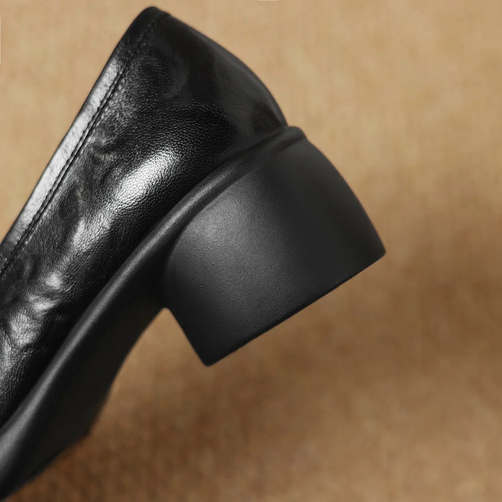 Handmade Genuine Leather Version Chunky Heel Women's Soft and comfortable Pointed Toe Shoes New Arrival 34-40
